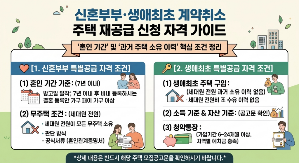 신혼부부,생애최초 계약 취소 주택 재공급 신청 자격 가이드
