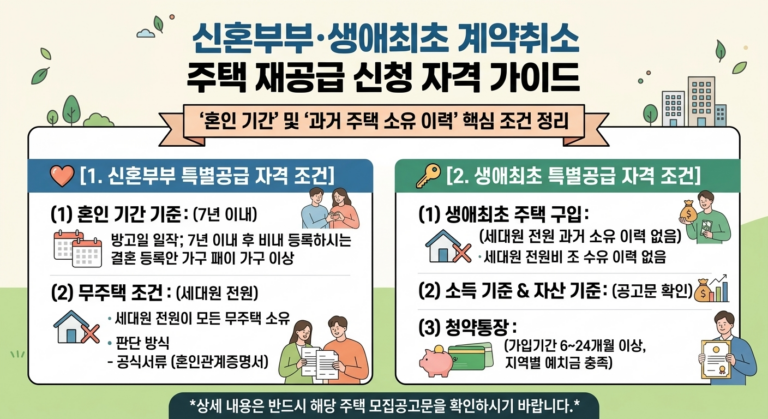신혼부부·생애최초 계약취소 주택 재공급 신청 시 중요한 3가지. 혼인 기간 및 과거 주택 소유 이력 자격 조건