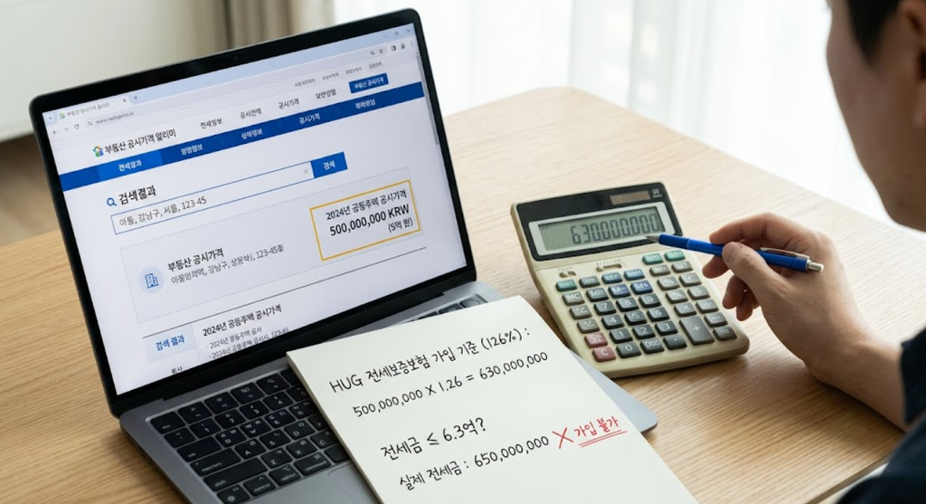 전세보증보험 공시가 126% 계산